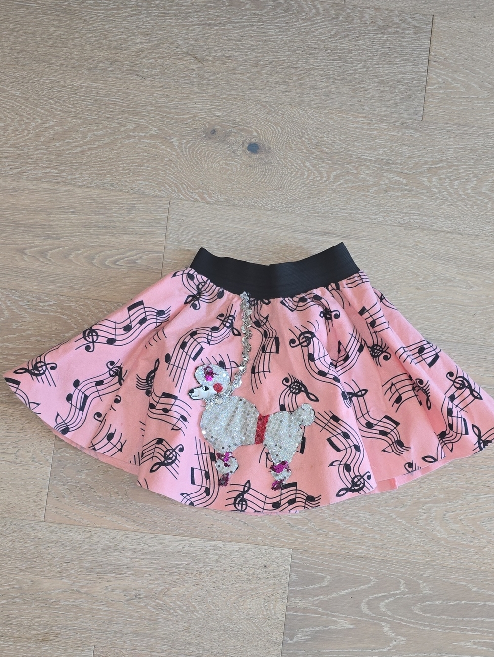 Girls Pink Musical Note Skirt with Poodle Applique